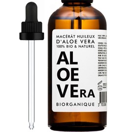 Organic Aloe Vera Oil 100% Pure, Natural and Vegan - 100 ml - Oil Macerate - Care for Face, Skin and Hair