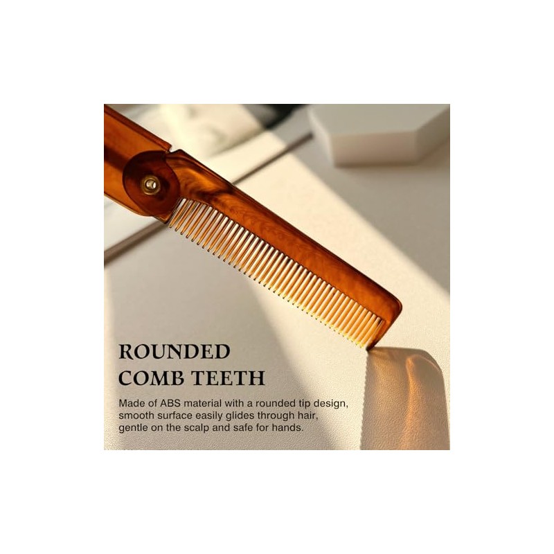 Men's Handmade Folding Pocket Comb, 6.69-Inch Amber Finish, Fine Tooth
