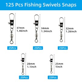 Realure 125 Pcs Fishing Swivels, with Safety Snaps Swivels Fishing Tackle, Sea Fishing Swivels Rolling Swivel for Quick Change Swivels Fishing, for Fishing Hook to Line Connectors (7# 8# 10# 12# 14#)