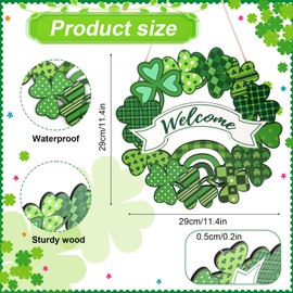 Türschild Kleeblatt zum St. Patrick's Day, Aus Holz Saisonale Willkommen St. Patrick's Day-Türdekoration Holzkranz Irisches Glücksornament Plakette für Haustür Wanddekoration Heimdekoration