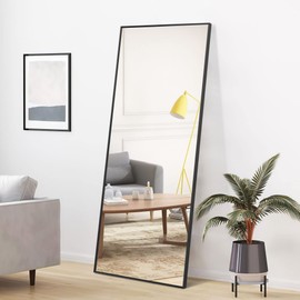 NeuType Full Length Mirror, 64"x22" With Stand Wall Mounted or Floor Standing, Large Dressing Mirror for Hanging or Leaning Against Wall, Aluminum Alloy Thin Frame (Black)