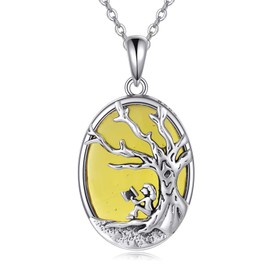 AXELUNA Tree of Life Necklace Sterling Silver Book Lover Necklace Reading Women Amber Pendant Graduation Gift Jewelry for Women