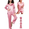 WJing Yi Jia 4Pcs Womens Silk Satin Pajama Sets Floral