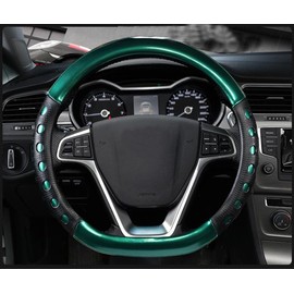 D Cut Steering Wheel Cover - D Shaped Flat Bottom Microfiber Leather Anti-Skid Breathable Fit 14.5"-15" (Green)
