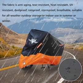 SMFVBTDWN7 Motorcycle Cover Heavy Duty All Season Universal Weather Waterproof Sun Protection Against Wind and dustOutdoor Protection Durable Night Reflective 87/105 inch Vehicle Cover (XXL)