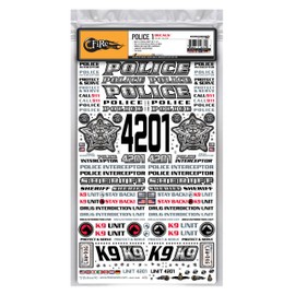 FIRE BRAND RC® Police RC Decals (Silver) for 1:10 Scale RC Cars, Trucks, Planes, and Boats – Multi-Color Vinyl Decal Sheet, 8.5” x 14” with Metallics and UV Protection