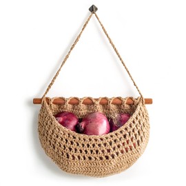 Hanging Fruit Basket, Potato and Onion Storage, Handmade Woven Jute Basket for Organizing, Boho Wall Baskets, Produce & Vegetable Keeper for Kitchen