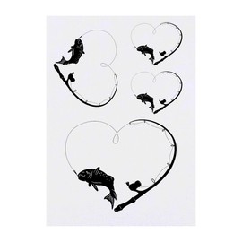 4 x 'Fishing Heart' Temporary Tattoos - Water Resistant, Skin-Safe, Non-Toxic Transfers, Mixed Sizes (TO00084812)