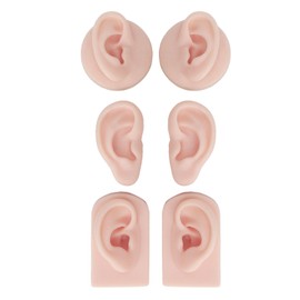 3 Pairs Silicone Ear Model Soft Flexible Simulation Human Ear Model for Piercing Practice Jewelry Display Light Skin Color