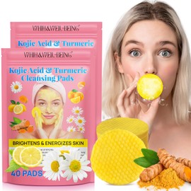 Turmeric Kojic Acid Cleansing Pads with Vitamin B5, Vitamin C, Kojic Acid and Turmeric Cleansing Pads, Turmeric Kojic Acid Pads, Turmeric Cleansing Pads for Face (2PACK)