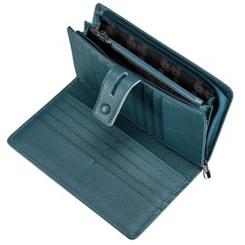 Itslife Cartera para mujer, cartera de cuero con bloqueo RFID de gran capacidad, organizador de tarjetas de crédito, cartera para mujer con soporte para chequera, Pavo real//Isla de Palma