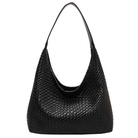 2024 Woven Leather Tote Bag for Women Top-handle Shoulder Bag, Hobo Bags Large Capacity Soft Vegan Crossbody Handbag Underarm (black)