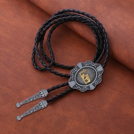 HUABOLA CALYN Vintage Bolo Tie for Men Women, Rodeo Gold Cross Prayer Cowboy Bolo Tie, Western Cowboy Ties Necklace Leather Necktie Costume Accessories for Birthday Christmas Weddings