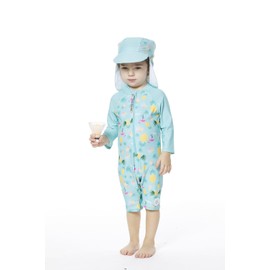 BONVERANO Little Girls' Swimming Costume One Piece with Swimming Cap UV Protection 50+, Small pineapple