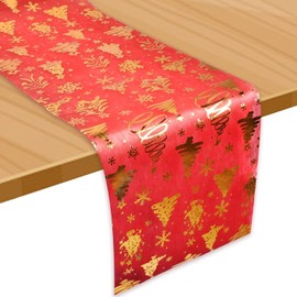 Pagezol 28cm × 5m Christmas Table Runners,Red Table Runner Xmas Decor,Hot Stamping Christmas Table Runner,Red Rectangular Christmas Tablecloth,for Christmas Table Decoration