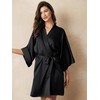 AW BRIDAL Women's Black Silk Robe, Short Satin Kimono Robe