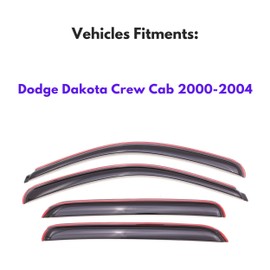 KPY Window Visor Compatible with Dodge Dakota Crew Cab 2000-2004, 4PC Rain Guard Side Window Vent Deflectors in-Channel Style, 2000 2001 2002 2003 2004