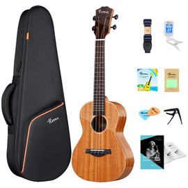 Rosen Tenor Ukulele Solid Mahogany 26 inch Professional Ukelele Starter Bundle Kit with Lesson Book Gig Bag Tuner Capo Picks Strings