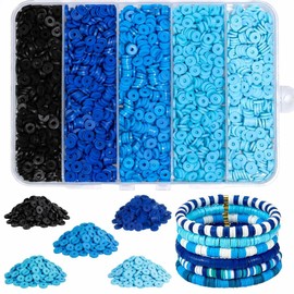 THRELE 3500pcs Blue Clay Beads for Bracelets Making 6mm Heishi Beads Polymer Flat Round Disc Clay for Jewelry Making Blue Bead Crafts