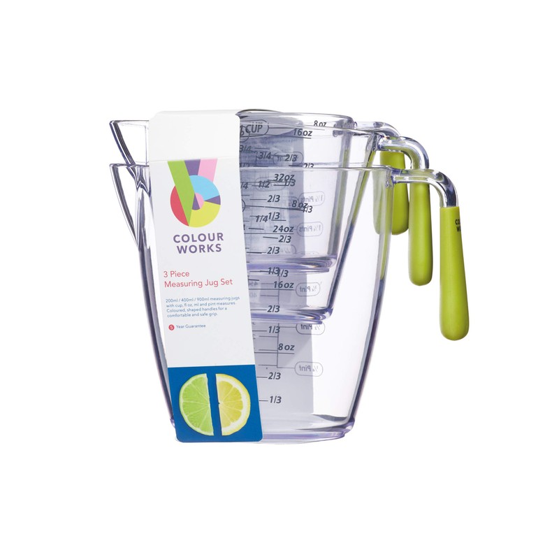 KitchenCraft Colourworks 3 Piece Acrylic Measuring Jug Set, Stackable Jugs