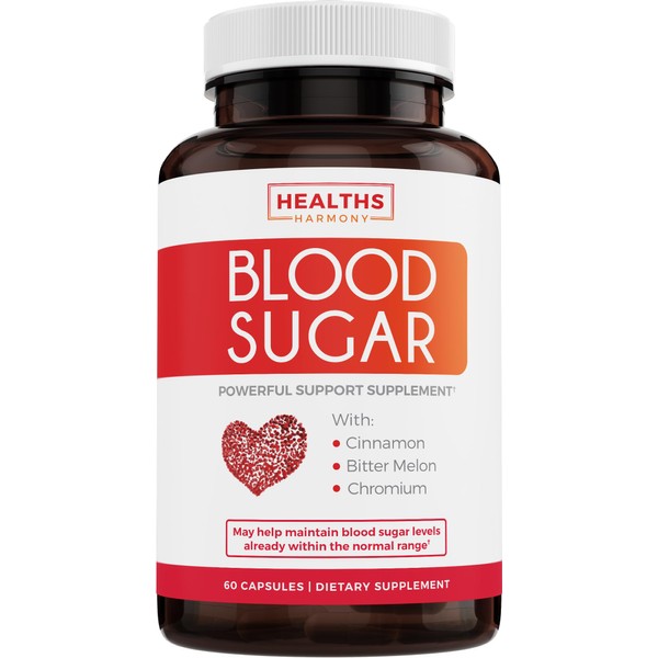 Blood Sugar Support Supplement - Helps Support Blood Glucose Levels Already In The Normal Range - Natural Herb Formula with Cinnamon, Bitter Melon, Guggul, Banaba, Chromium - 60 Capsules (No Pills)