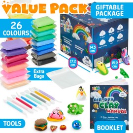 Air Dry Clay, 26 Colors Modelling Clay with 8 Tools, Project Booklet, 26 Poly Bags, Soft Ultra Light Magic Clay, Quick Drying Foam Clay for Children, Art & Craft Kits for Kids Boys Girls Toys