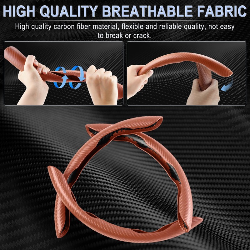 Amiss 3pcs Carbon Fiber Anti-Skid Steering Wheel Cover, Waterproof &