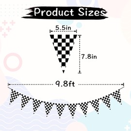 VILIFEVER 2 Pieces Black and White Checkered Flags Banner, Double Sided Checkered Pennant Banner for Racing Party Decorations Race Car Baby Shower Birthday Party Supplies