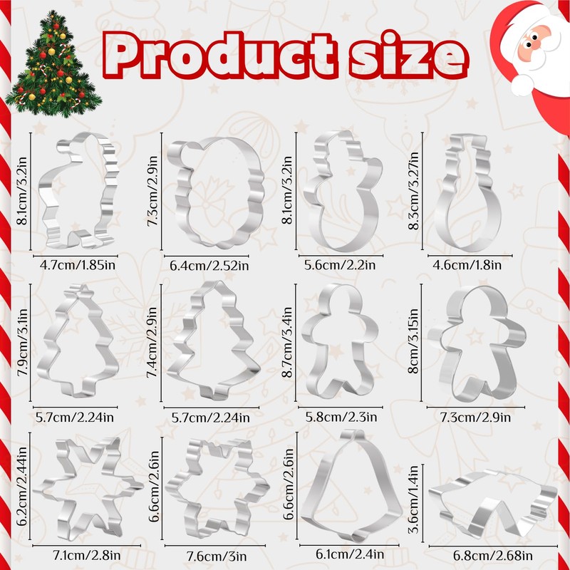 Christmas Cookie Cutters Set, 12 PCS Stainless Steel Holiday Cookie