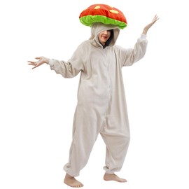 vavalad Mushroom Adult Onesie Pajamas Fungi Cosplay Costume Party Red Yellow Sleepwear for Women and Men Jumpsuit (US, Alpha, X-Large, Regular, Regular, Red Yellow)