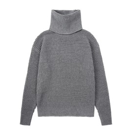 chouyatou Conjunto de 2 piezas de cuello alto para mujer, suéter de punto acanalado, falda de lápiz midi, Gris, S