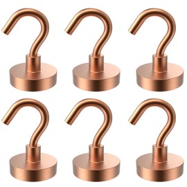 Lictin Magnetic Hooks, 6 Pieces Neodymium Magnets, Extra Strong, 38 kg Strong Magnets Hooks, Copper, Workshop Furnishings, Kitchen Gadgets, Magnetic Hooks, Removable, Neodymium Magnets, Camping