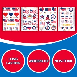 Terra Tattoos Patriotic Theme Temporary Tattoos for Women, Men & Kids - 4 Sheets