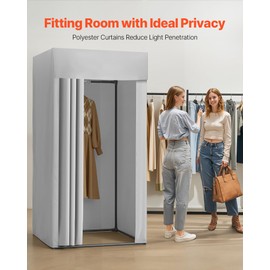 VEVOR Fitting Room, Dressing Room with Thick Polyester Curtains, Privacy Space with Shading Curtain and a Hook, for Boutique, Mall, Tailor's Store & Outdoor 39 x 39 x 78 in (Black and Gray-White)