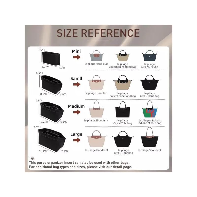 Longchamp 독소 롱샴 오거나이저 인서트 미디엄 펠트백 컵 홀더 포함