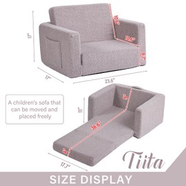 Tiita Kids Sofa, 2-in-1 Kids Sofa Chair, Convertible Chirldren Couch to Lounger, Flip Out Kids Sofa Chair, Toddler Armrest Chair Bed, Folding Kids Play Sofa for Girl or Boy (Grey)