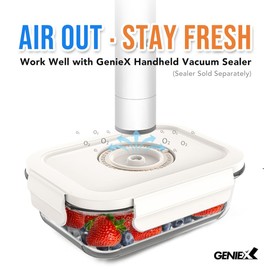 GENIEX Vacuum Food Containers Set, Glass Vacuum Seal Containers for Food, Easy clean Food Saver Containers for fruit preservation, Marinade container, Freezer Storage (Rectangular-Glass-3pc)