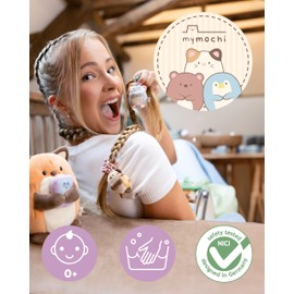 NICI mymochi Cuddly Toy Set, Dog Cuddly Toy Hiro, 8 cm, with Bubble Tee and Polar Bear Costume, Fluffy Stuffed Toy for Cuddling, Playing and Loving, 61146