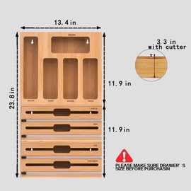 FifanQiQi 9 In 1 Storage Bag Organizer And Plastic Wrap Dispenser With Cutter, Bamboo Foil and Plastic Wrap Organizer, The Easy Of Foil And Plastic Wrap Organizer