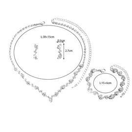 ZZ ZINFANDEL Sparkly Crystal Statement Jewelry Set for Women,14K Gold Rhinestone Drop Earrings Choker Collar Necklace Bracelet Formal Evening Dress Accessories (Silver)