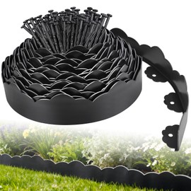 50 FT Landscape Edging Border with 75 Spikes, 2.8 Inch Tall Garden Edging Border, Flexible Plastic No Dig Lawn Edging Border for Flower Beds Landscaping Yard Pathway Paver Tree Fence Edging (Black)