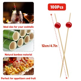 GIKPAX 100 Pcs Cocktail Sticks, Bamboo Toothpicks Red Bead Cocktail Sticks Food Fruits Cocktail Toothpicks for Party Supplies, Drinks, Finger Food, Fruit, Cocktail Garnish, Burgers (12cm/4.7inch)