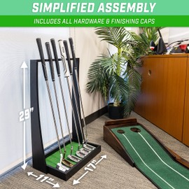 GoSports Premium Wooden Golf Putter Stand - Black, Natural, Brown, White - Indoor Display Rack, Holds 6 Clubs