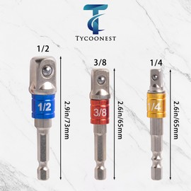 Tycoonest 7Pcs Impact Socket Adapter and Reducer Set, Extension Drill Bit with Holder, 1/4" 3/8" 1/2" Drive Converter Set for Impact Driver Conversions
