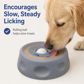 250ml Slow-Feeder Dog Lick Bowl with Rolling Ball – Anti-Slip Liquid Treat Bowl for Broth, Yogurt & Wet Food
