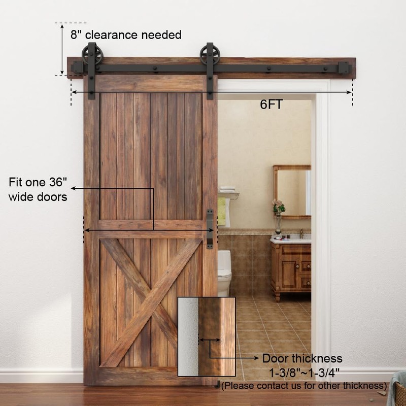 WINSOON 6FT Heavy Duty Sliding Barn Door Hardware Kit, Black