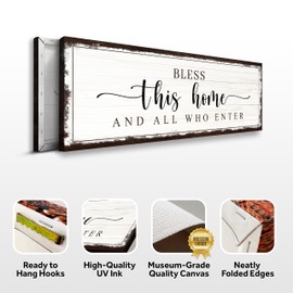 Tailored Canvases Christian Wall Art Decor - Religious Bible Verses Sign for Gifts, Living Room & Bedroom - Inspirational Scripture Quotes Signs Family Faith - Bless this Home and All Who Enter, 48x16in