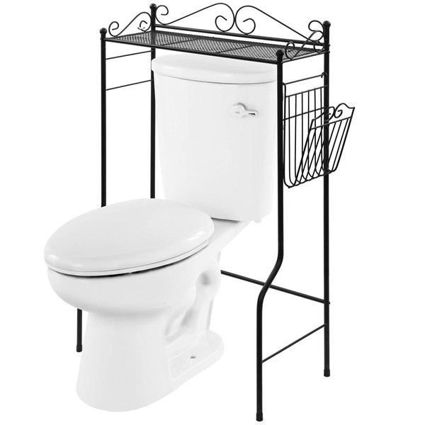 MyGift Black Metal Bathroom Over The Toilet Shelf with Magazine