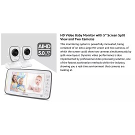 AXVUE A1HD BABY MONITOR (HD720) 5.0" HD Screen Monitor & 2 Camera, Split views