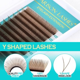 YY Eyelash Extensions C Curl 0.07 Mixed Tray Y Shape Weaving Prefabricated Fans Individual Extension Eyelashes (Brown-0.07C 8-15mix)